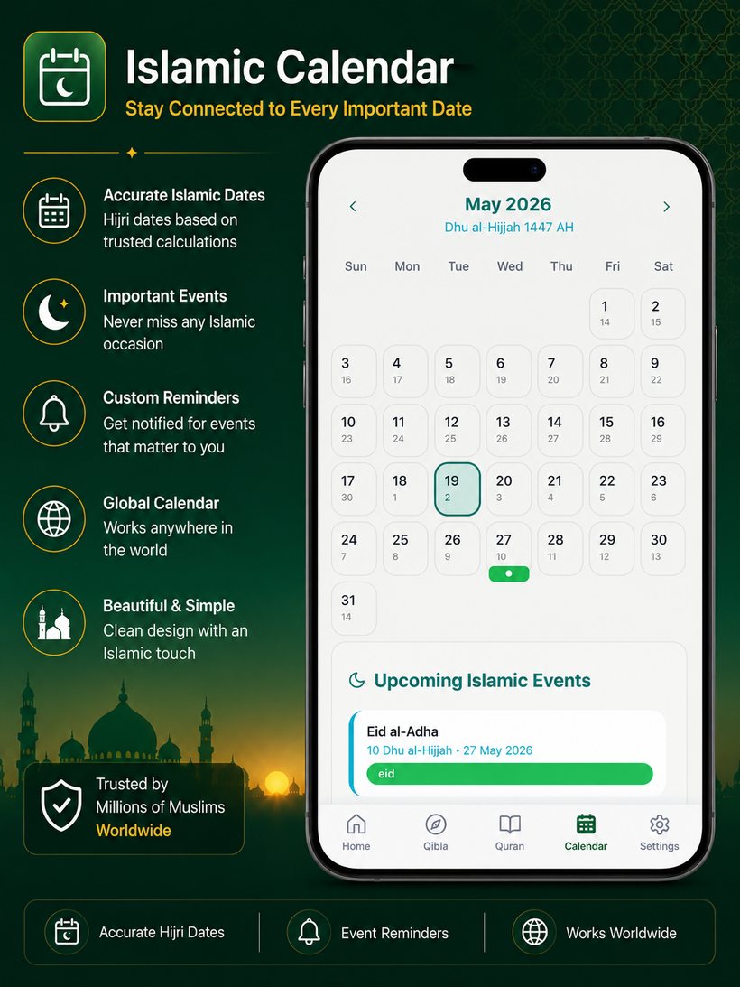 Islamic Hijri calendar with upcoming events