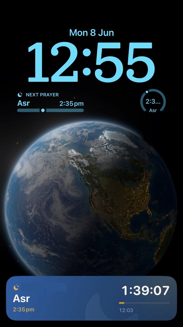 SalatiPal iOS Lock Screen widgets and Live Activity showing the next prayer countdown